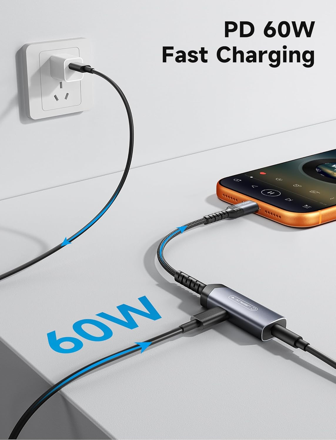 USB C Headphone Adapter and Charger, 2-In-1 Type to 3.5Mm Audio with PD 60W Fast Charging for Iphone 16 Pro/16 Pro Max/16/16 Plus/15 Pro Max/15 Pro,Samsung S24/S24+/S23/S22/S21,Ipad Pro-Red