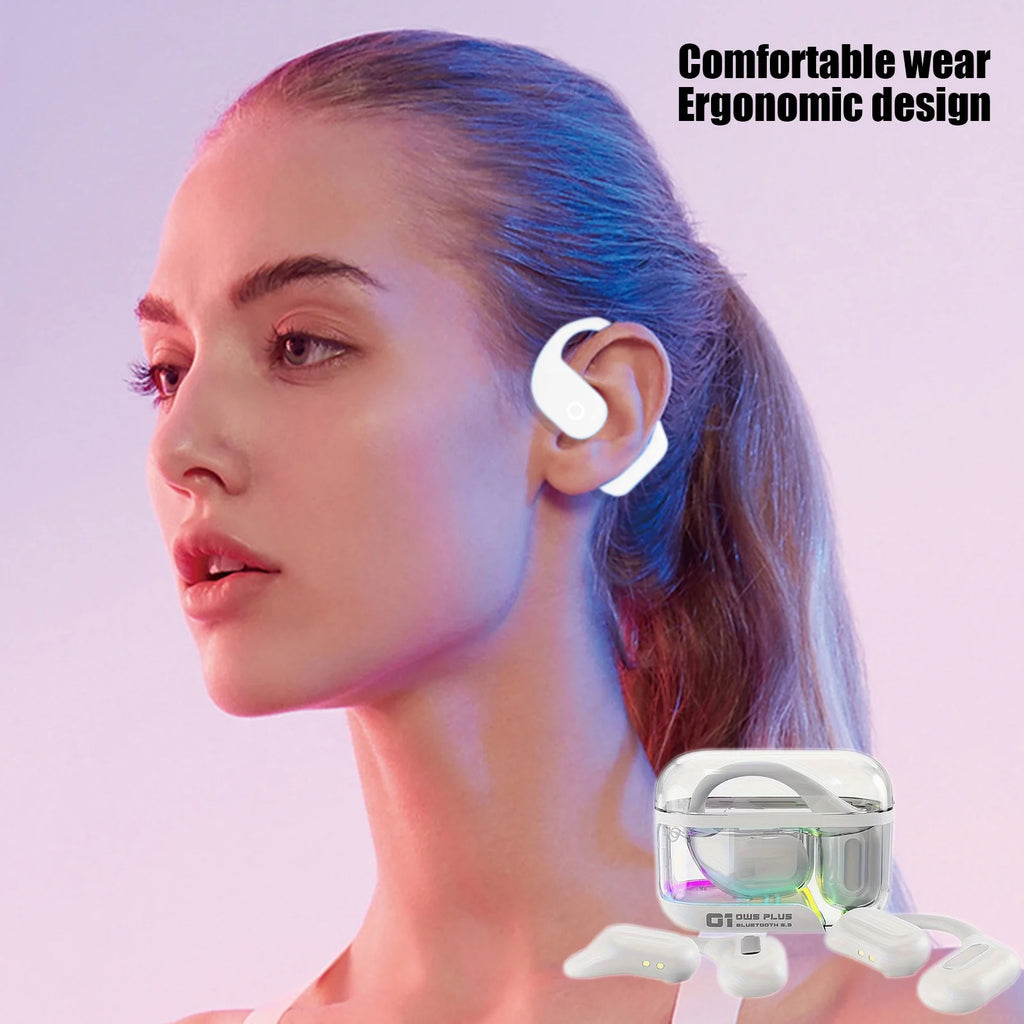 True Wireless Bone Conduction Earphones, OWS Open Ear Headphones with Earhooks, Bluetooth 5.3, up to 24H Playtime with Case, IP5, for Cycling Yoga Workouts