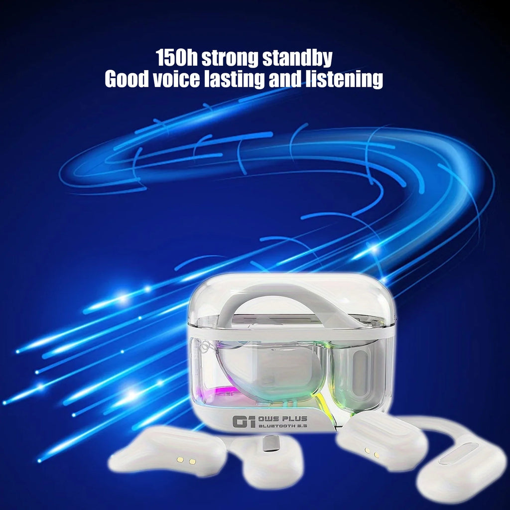 True Wireless Bone Conduction Earphones, OWS Open Ear Headphones with Earhooks, Bluetooth 5.3, up to 24H Playtime with Case, IP5, for Cycling Yoga Workouts