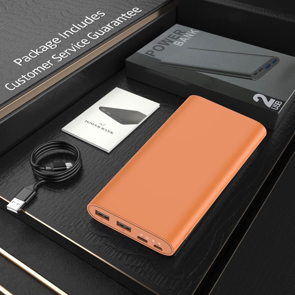 26800Mah Portable Charger Power Bank, Dual USB W/Usb-C Fast Charging Battery Pack Charger for Iphone 16 15 14 11 12 13 Pro Max, Ipad,Airpods,Samsung S22 S23, Google Pixel 6, Android Phone-Orange