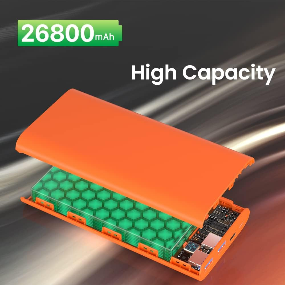 26800Mah Portable Charger Power Bank, Dual USB W/Usb-C Fast Charging Battery Pack Charger for Iphone 16 15 14 11 12 13 Pro Max, Ipad,Airpods,Samsung S22 S23, Google Pixel 6, Android Phone-Orange