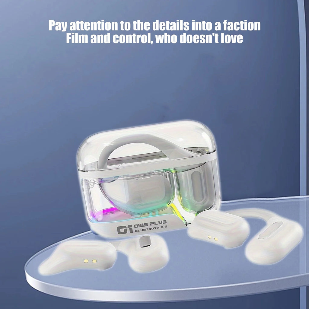 True Wireless Bone Conduction Earphones, OWS Open Ear Headphones with Earhooks, Bluetooth 5.3, up to 24H Playtime with Case, IP5, for Cycling Yoga Workouts